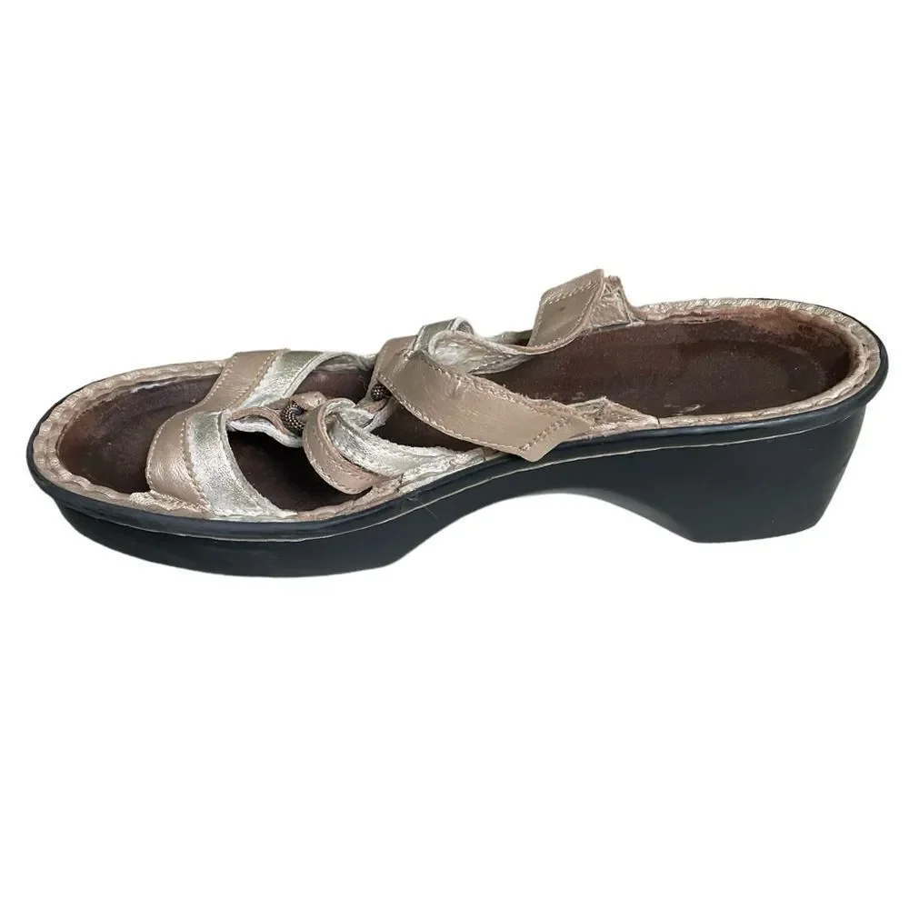 NAOT Leather Sandals Heel Tan Gold Subtle Shimmer 37